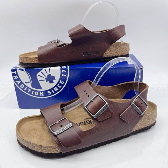 Birkenstock Milano Leather Sandals Vintage Roast Leather Mens EU 44 US 11-11.5 R - Picture 1 of 10